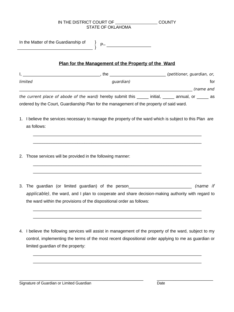 Plan for the Management of the Property of the Ward Oklahoma  Form