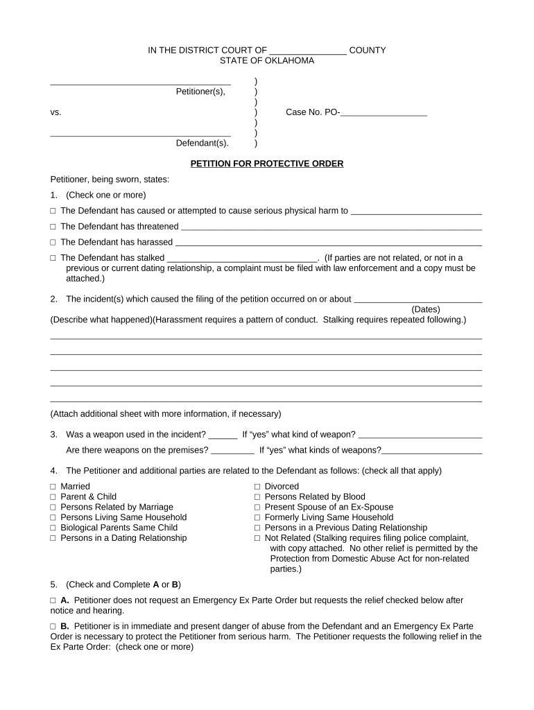 Oklahoma Protective Order  Form