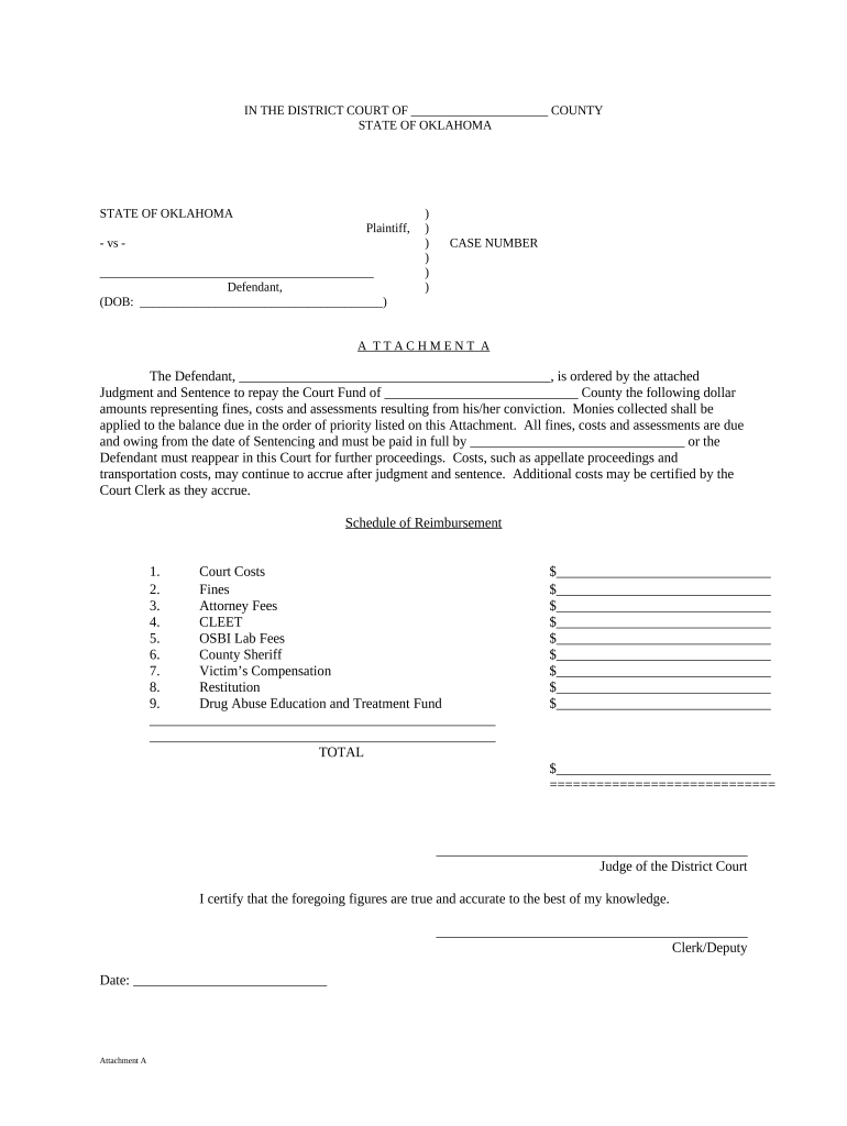 Schedule of Reimbursement Oklahoma  Form