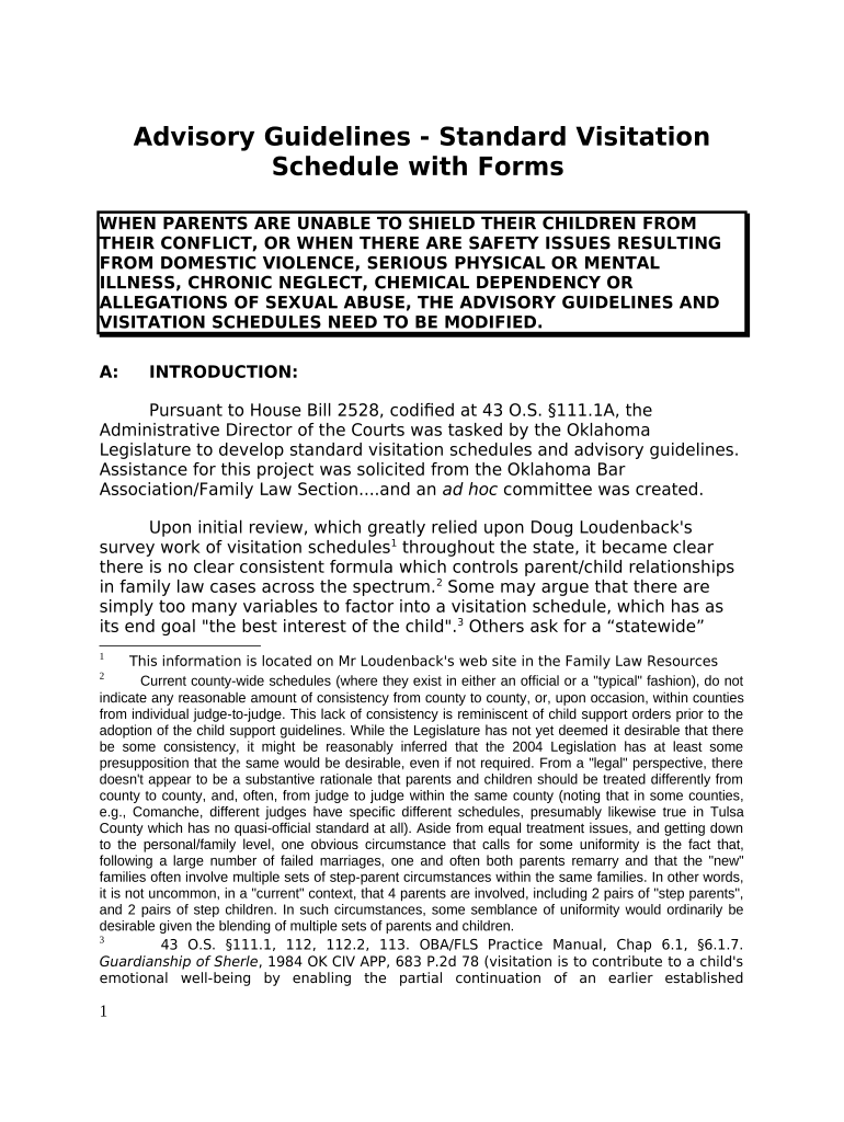 Oklahoma Standard Visitation Schedule  Form