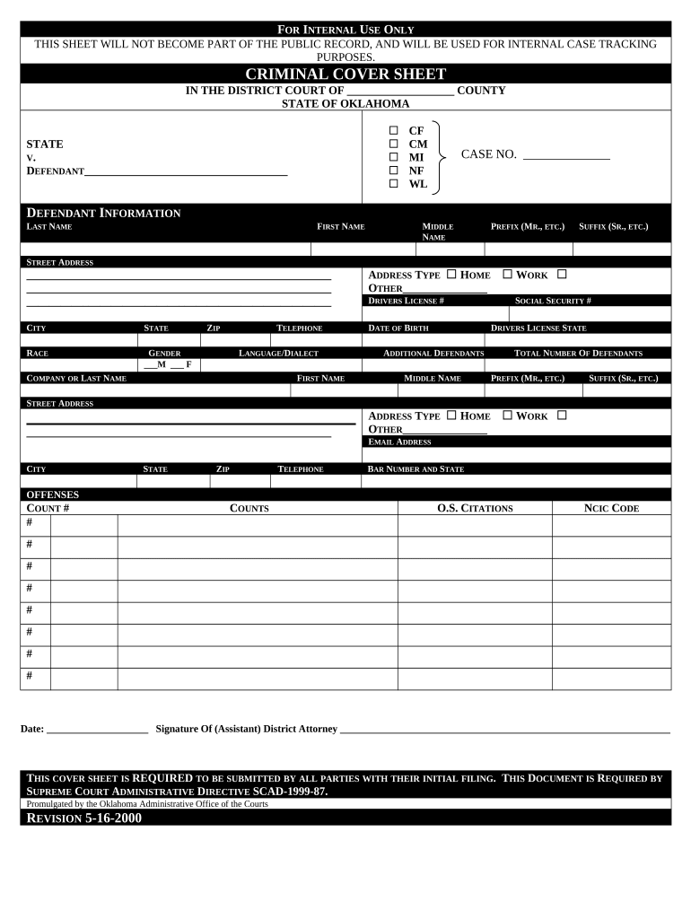 Criminal Sheet  Form