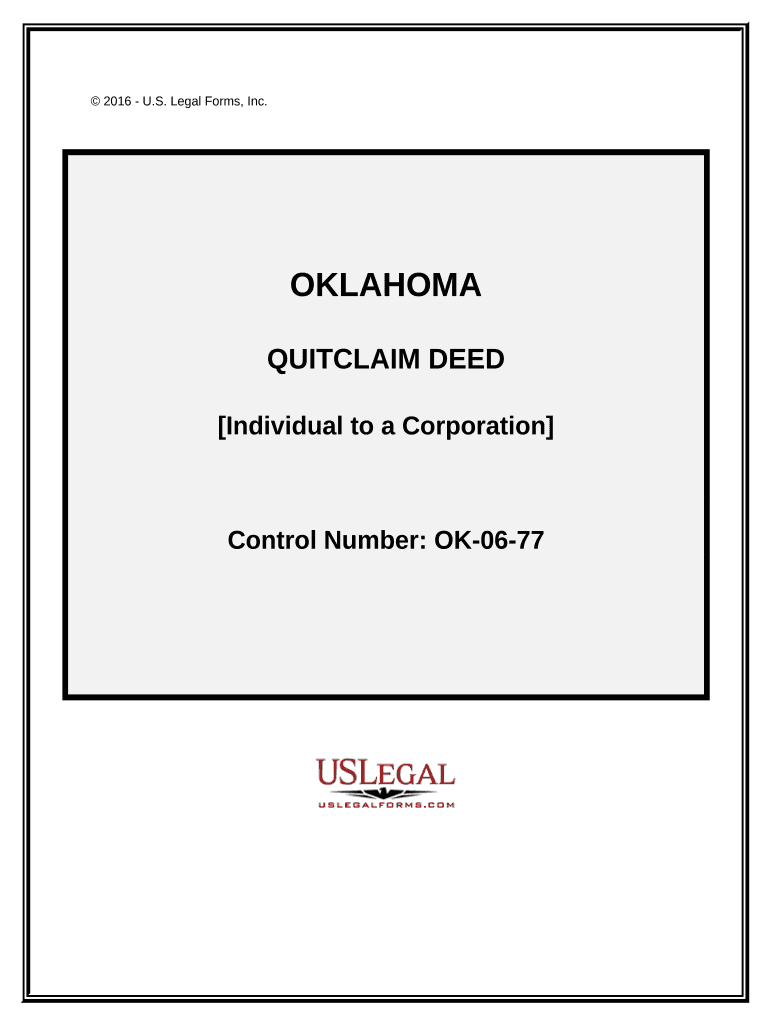 Quitclaim Deed from Individual to Corporation Oklahoma  Form