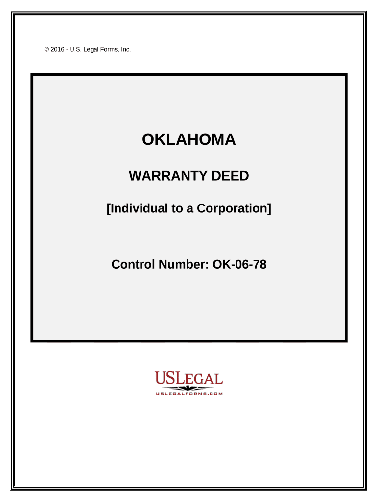 Warranty Deed from Individual to Corporation Oklahoma  Form