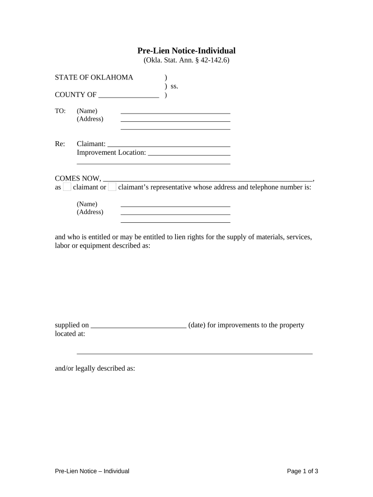 Oklahoma Pre Lien  Form