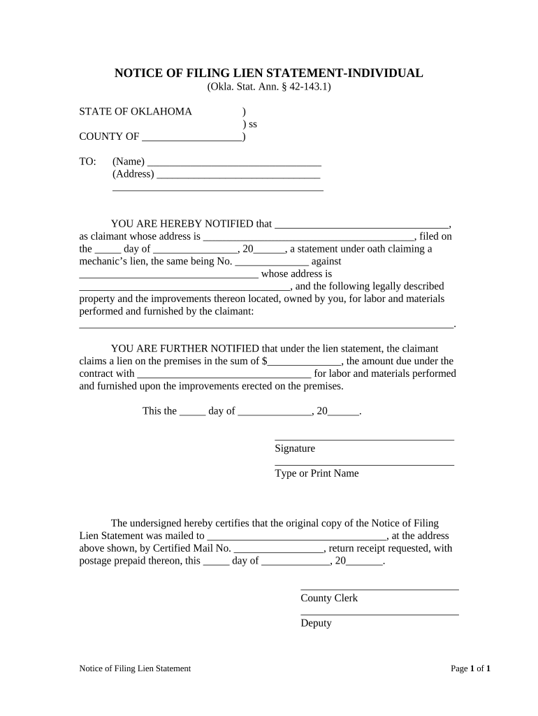 Oklahoma Lien  Form