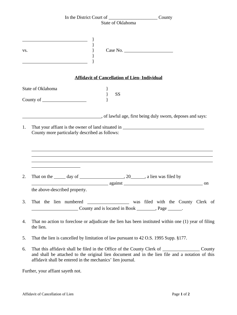 Affidavit Cancellation  Form