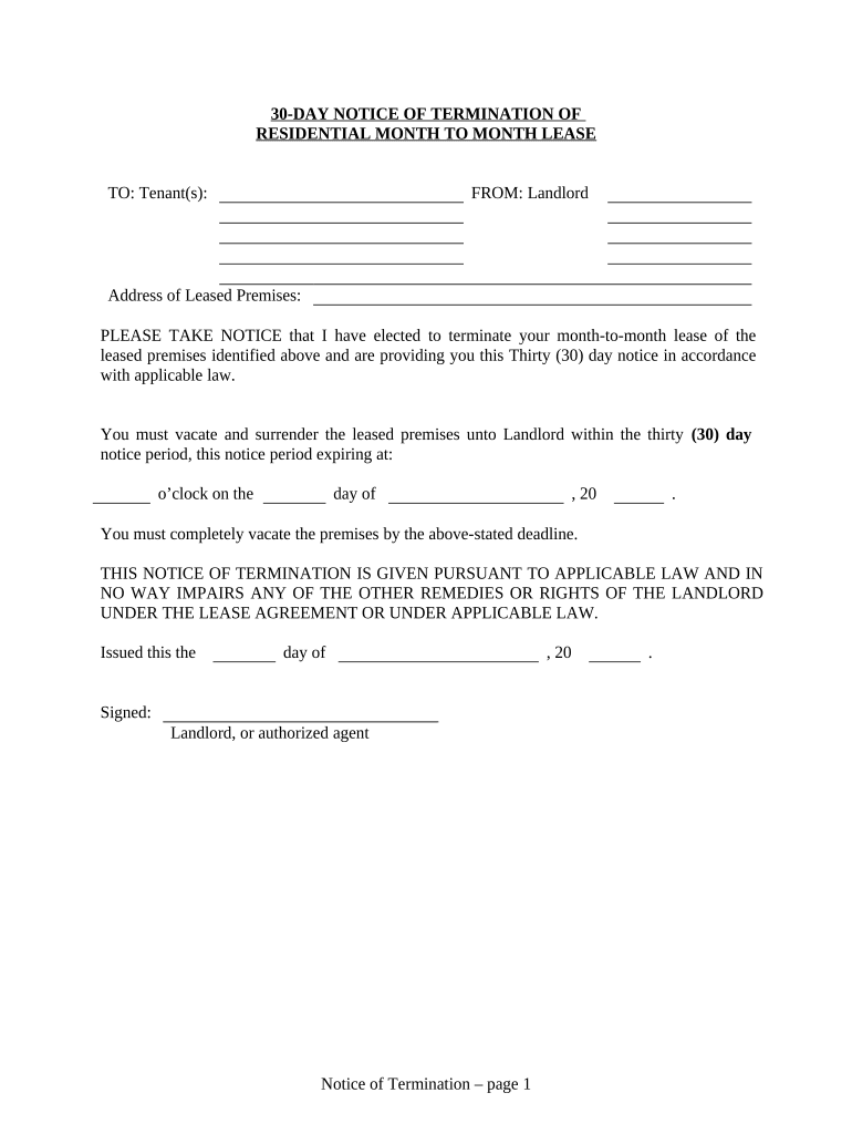 Oklahoma 30 Day  Form