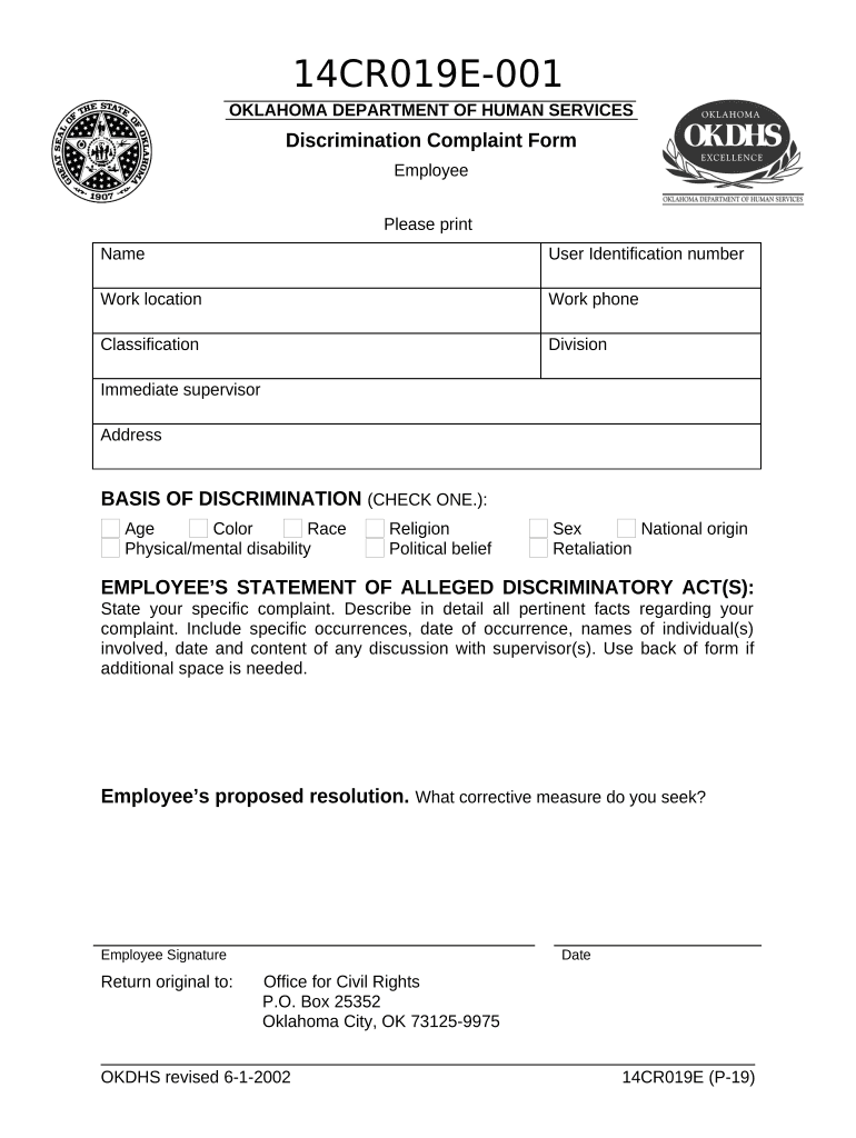 Oklahoma Discrimination Complaint  Form