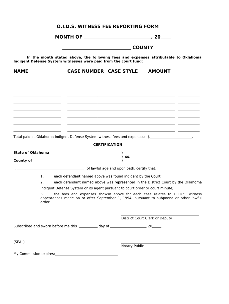 Witness Fee  Form