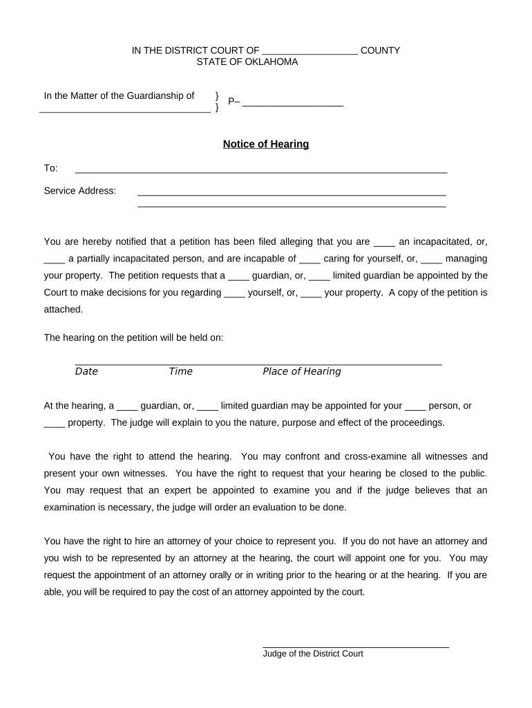 Oklahoma Notice Hearing Form