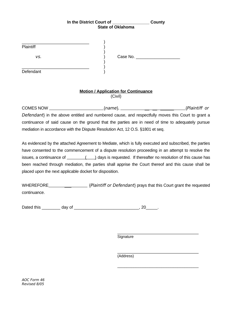 Oklahoma Motion  Form