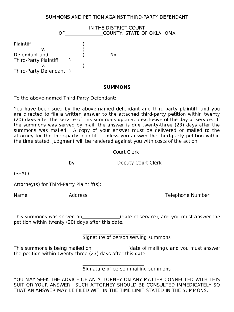 Summons Oklahoma  Form