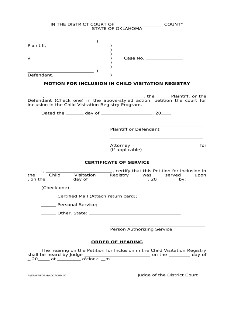 Oklahoma Child Custody  Form