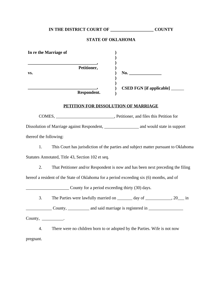 Oklahoma Divorce PDF  Form