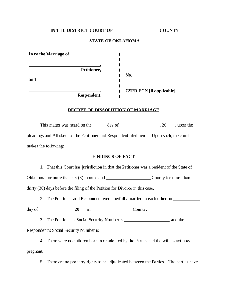 Oklahoma Divorce Document  Form