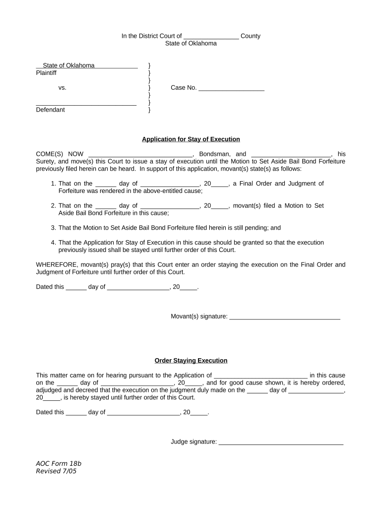 Stay Execution Application  Form