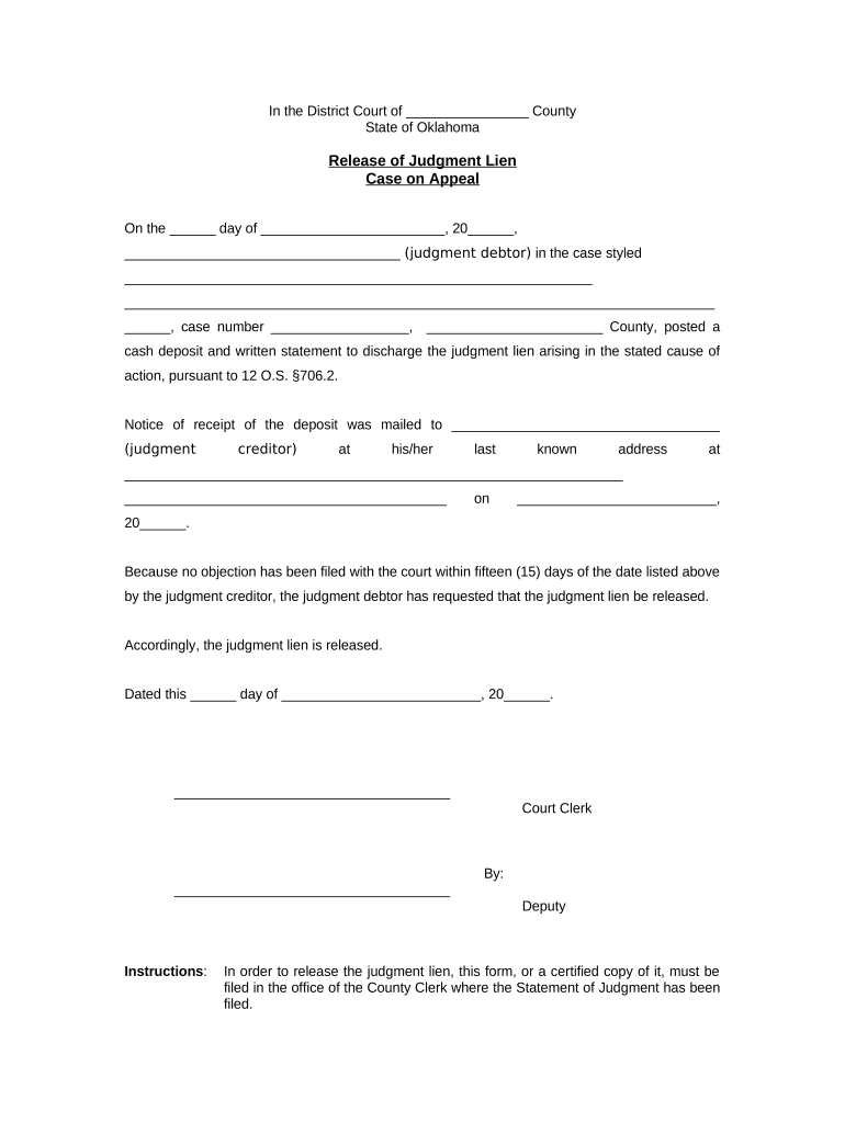 Oklahoma Release Lien  Form