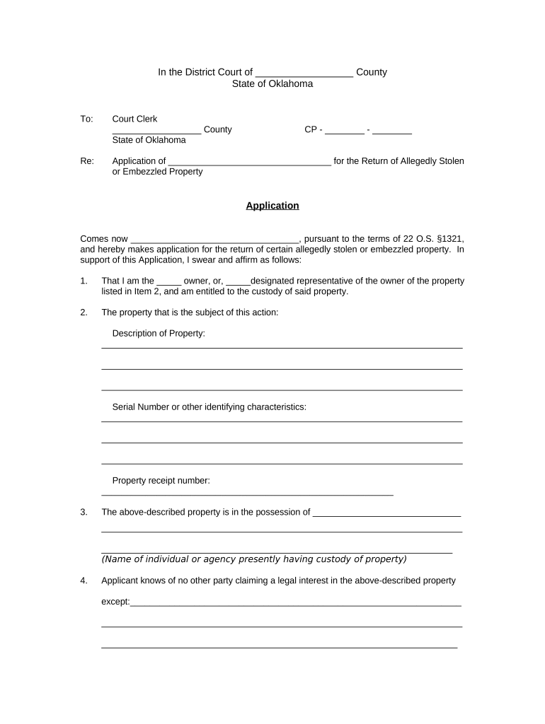 Oklahoma Return Property  Form