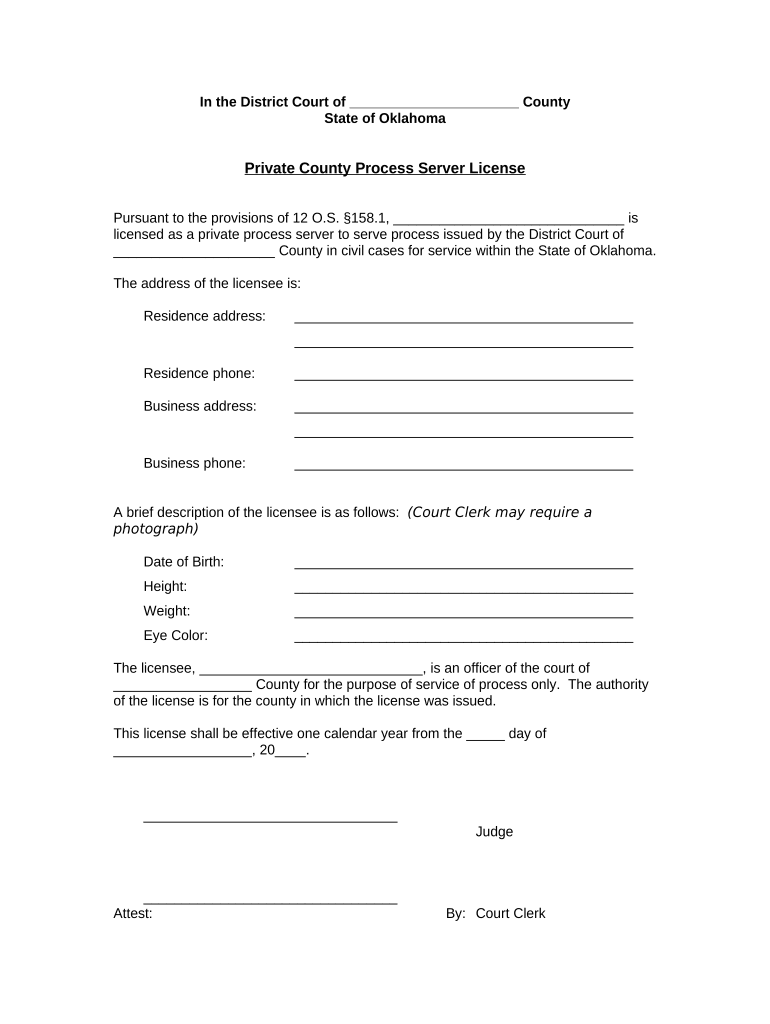 Oklahoma Process Server  Form