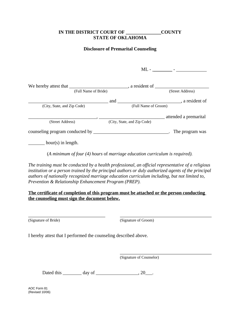 Oklahoma Premarital  Form