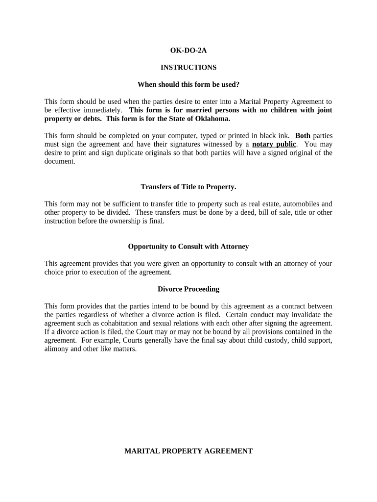 Marital Domestic Separation and Property Settlement Agreement No Children Parties May Have Joint Property or Debts Effective Imm  Form