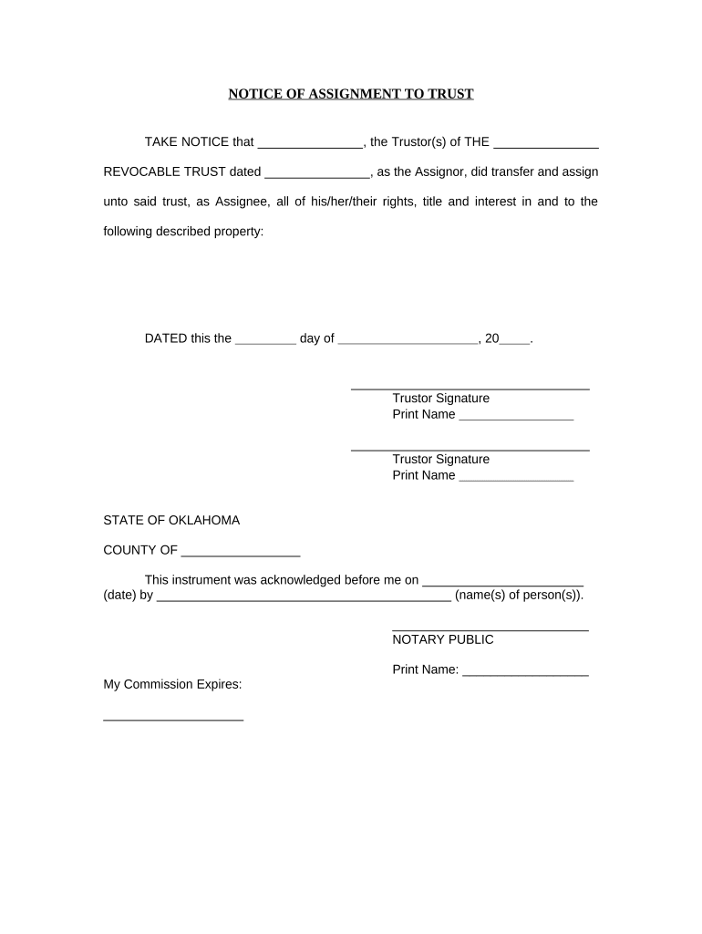 Notice of Assignment to Living Trust Oklahoma  Form