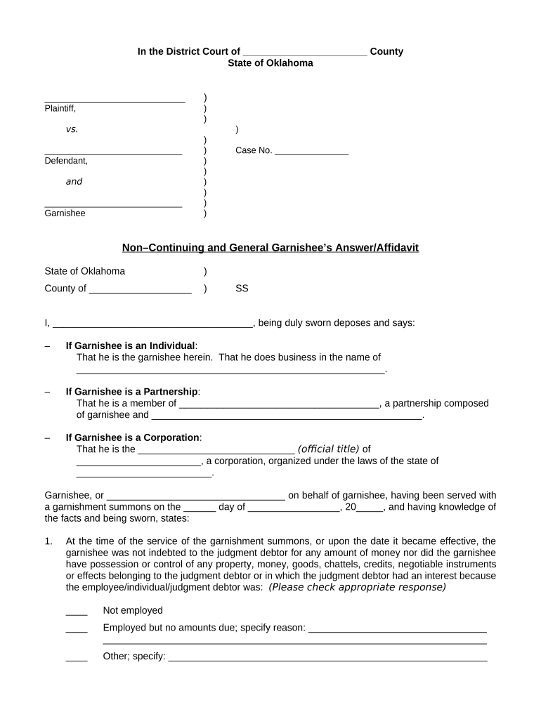 Oklahoma Answer Form