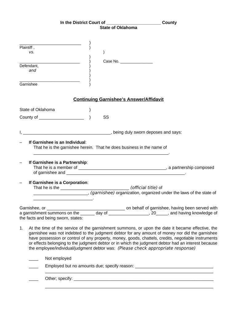 Garnishee Answer Form