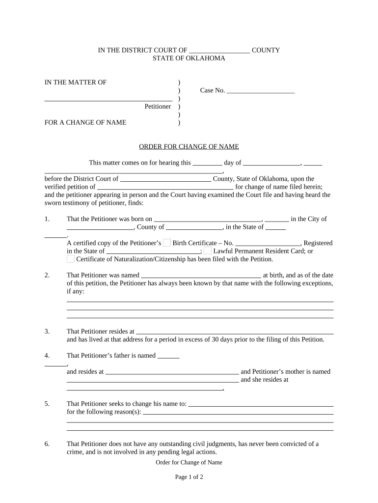 Oklahoma Name Change  Form