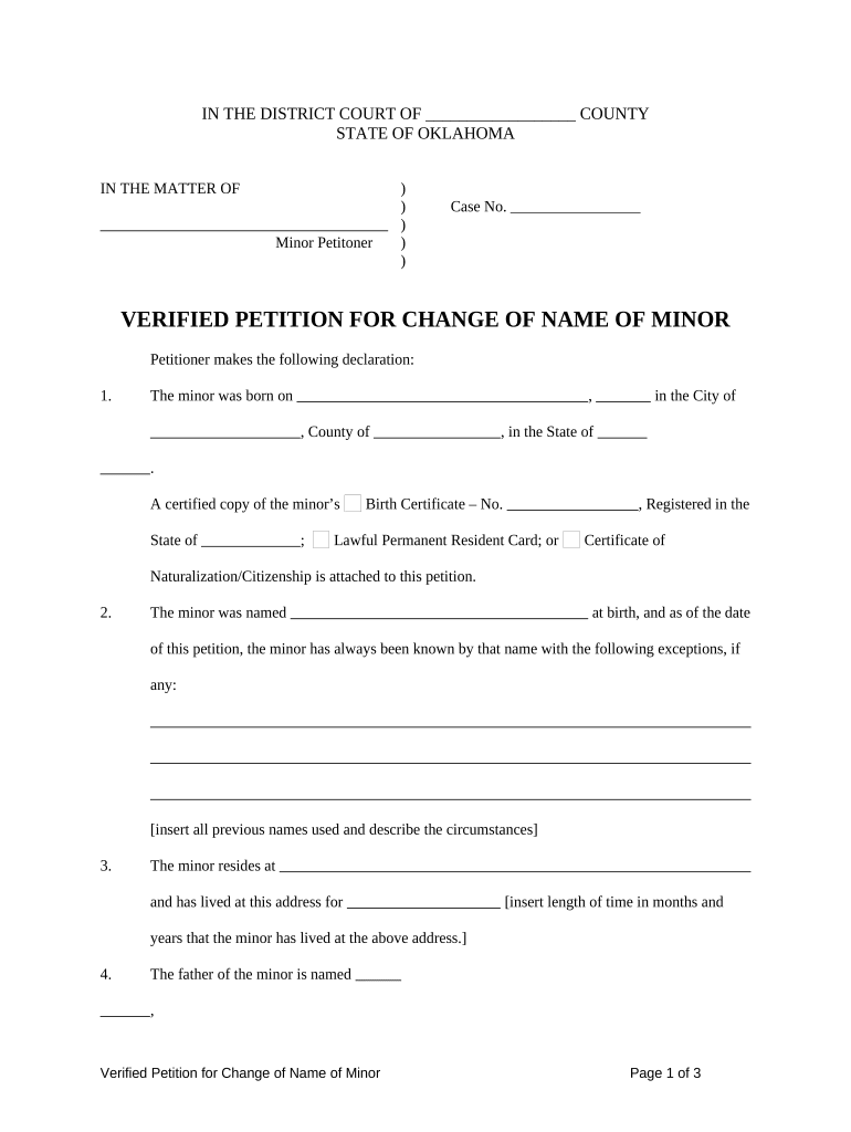 Oklahoma Petition Change  Form