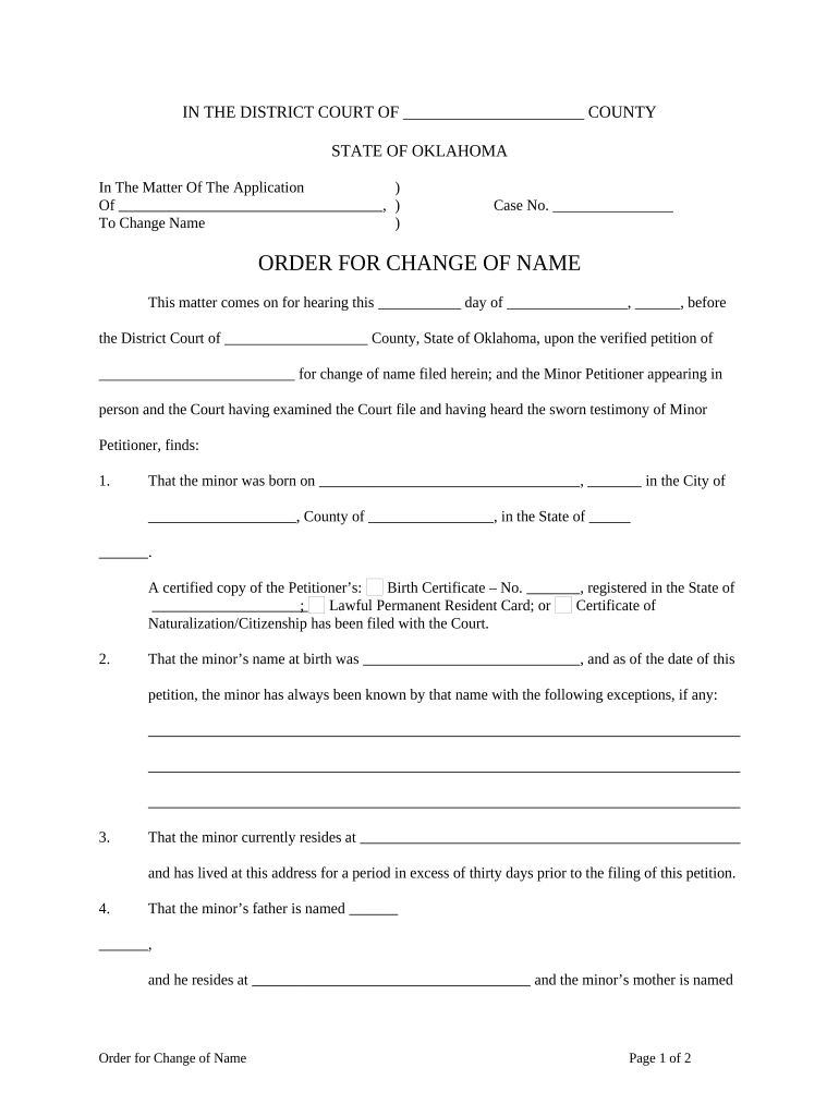 Oklahoma Name Minor  Form