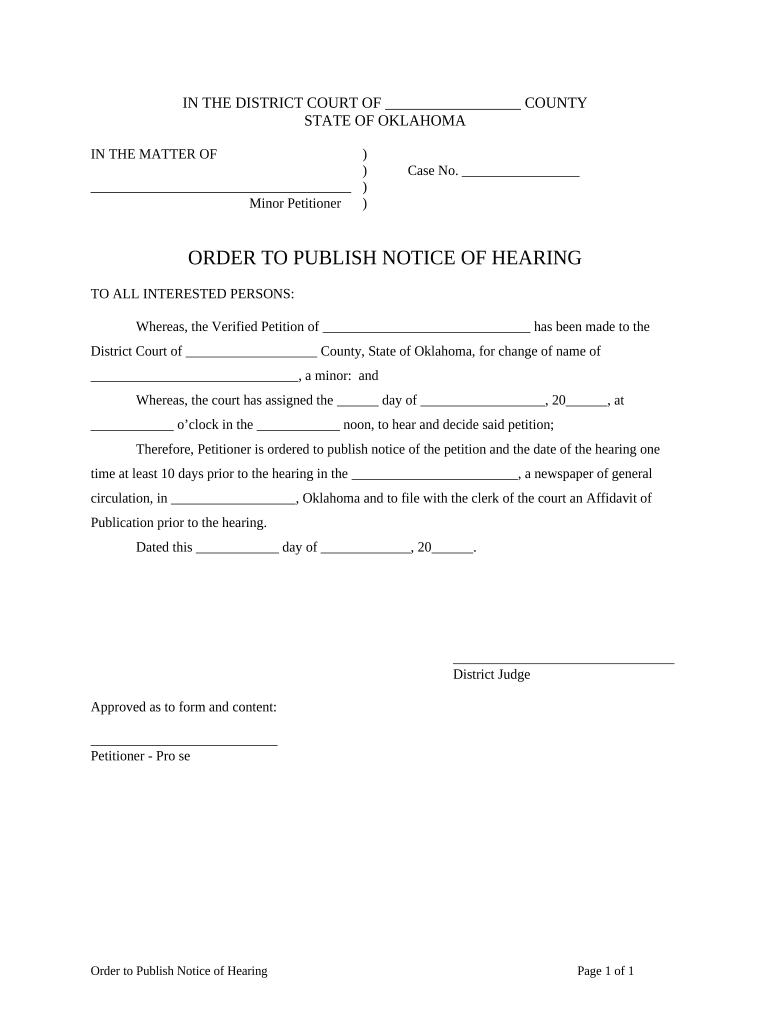 Order Notice Hearing  Form