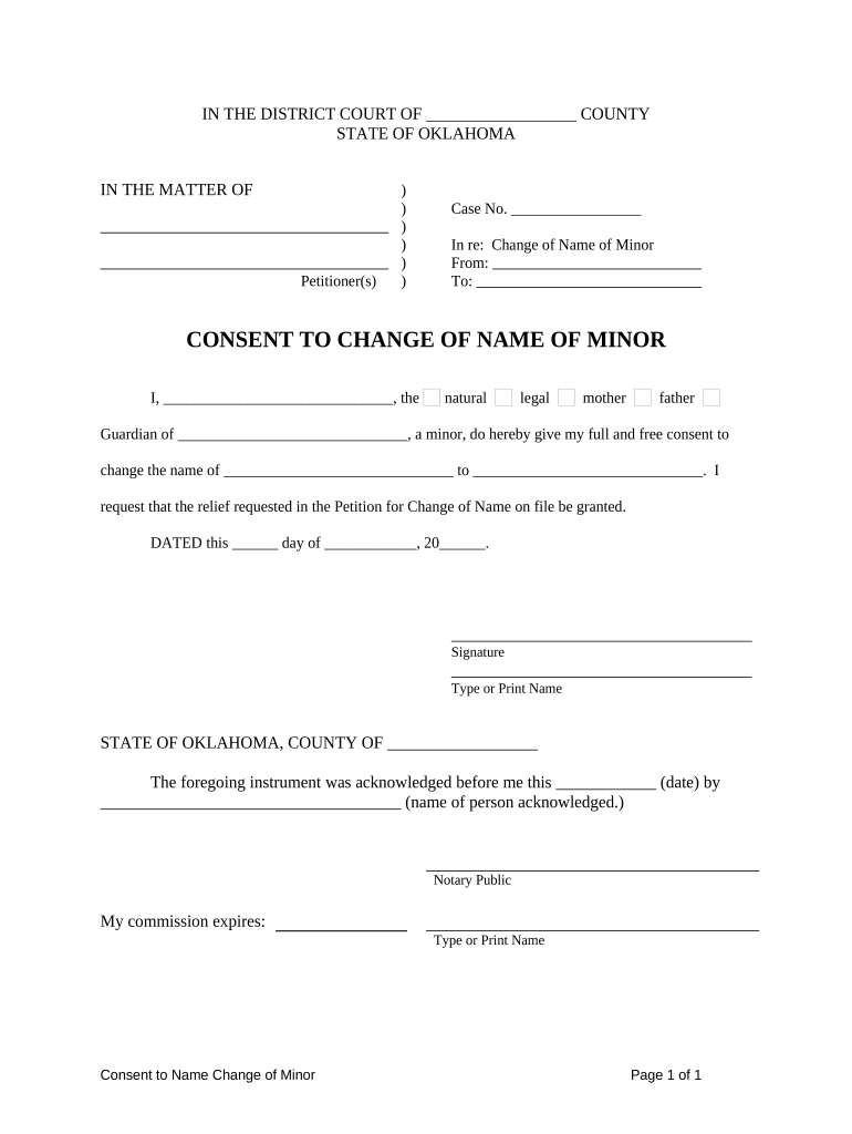 Oklahoma Change Name  Form