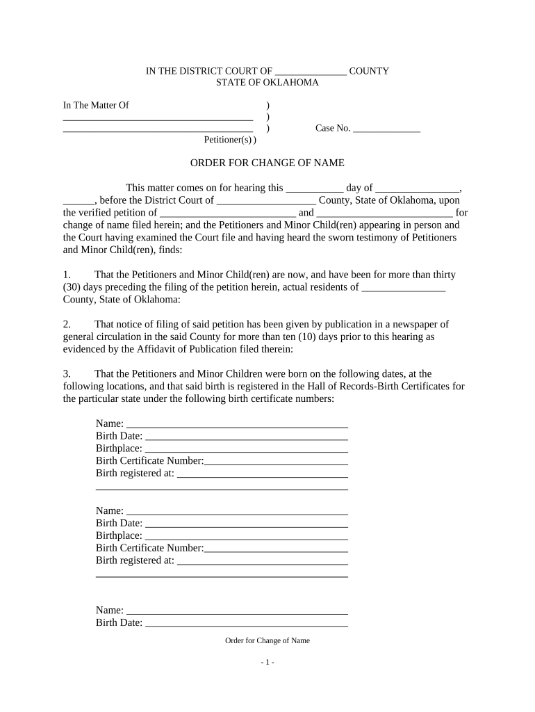 Oklahoma Name Change  Form