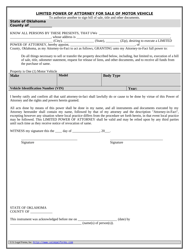 Oklahoma Motor Vehicle Form