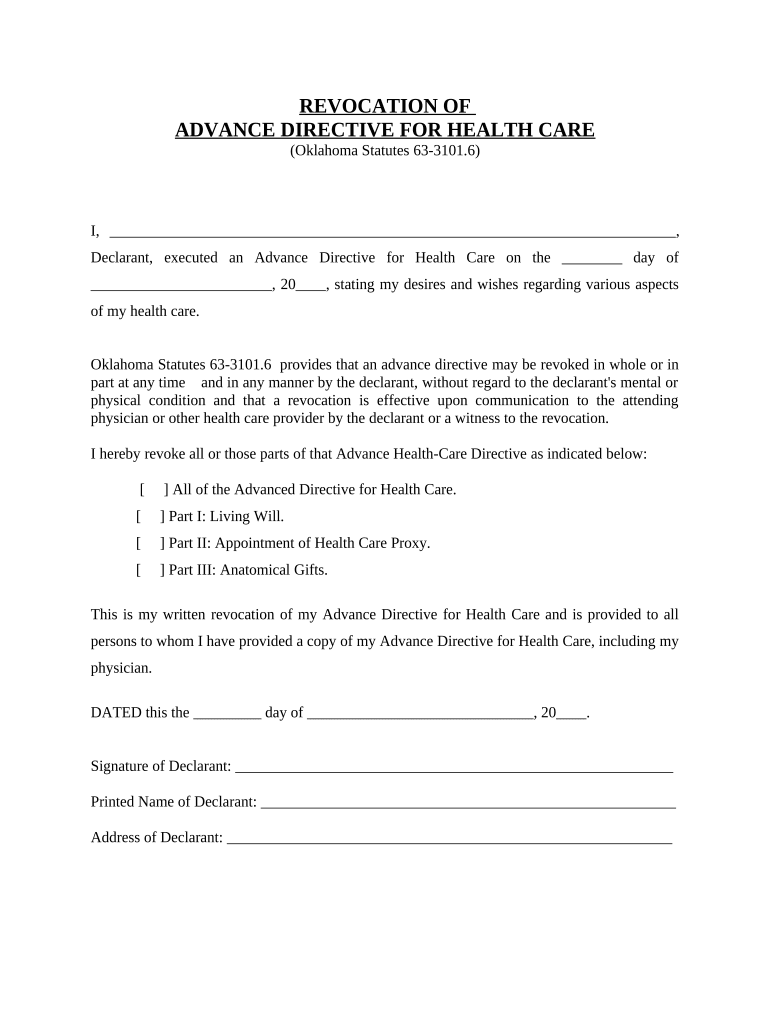 Revocation Health Care Directive  Form