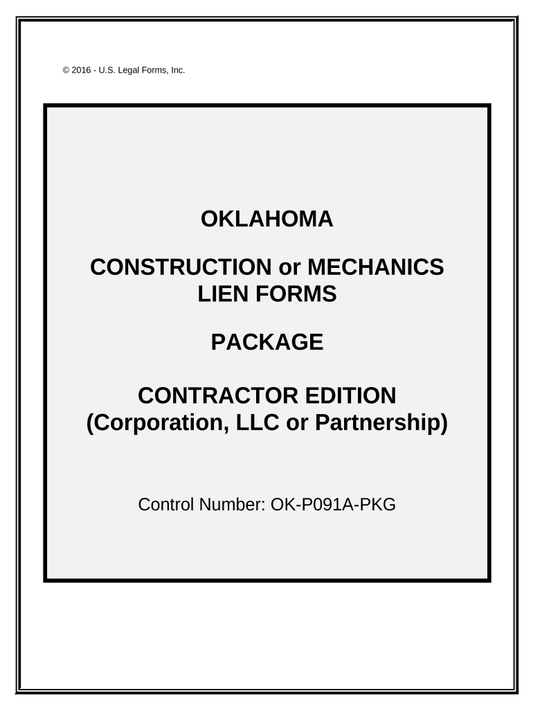 Oklahoma Construction or Mechanics Lien Package Corporation Oklahoma  Form