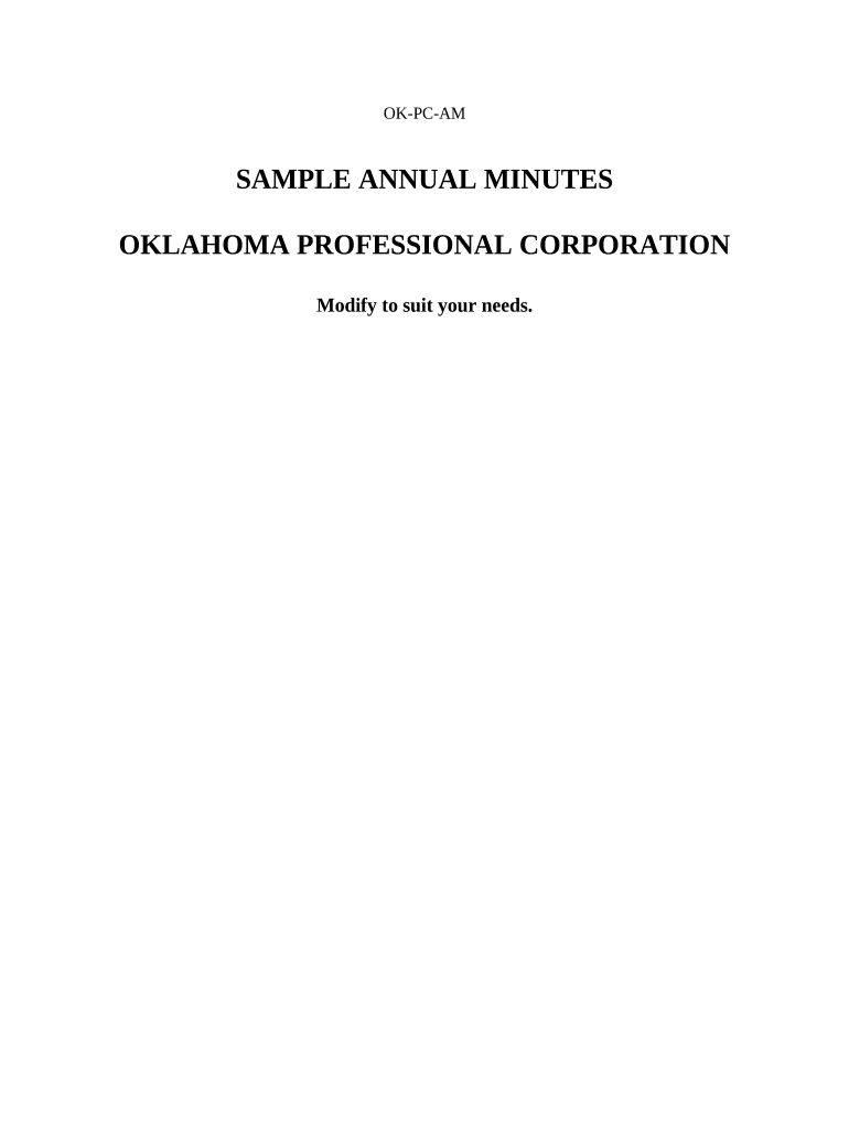 Annual Minutes for an Oklahoma Professional Corporation Oklahoma  Form