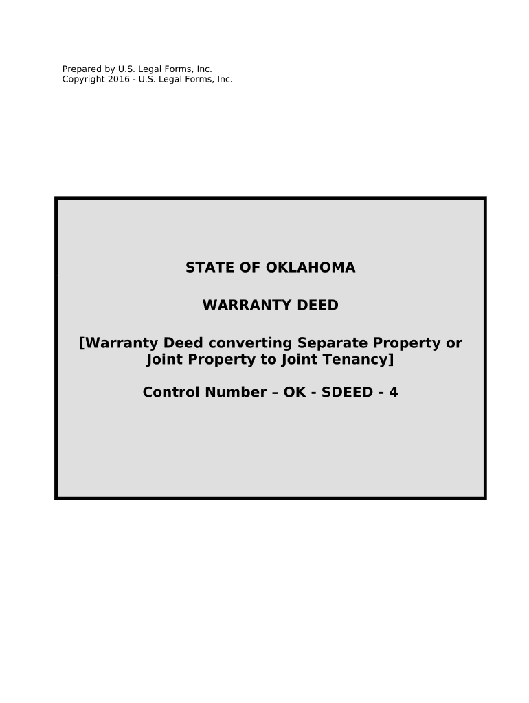 Warranty Deed for Separate or Joint Property to Joint Tenancy Oklahoma  Form