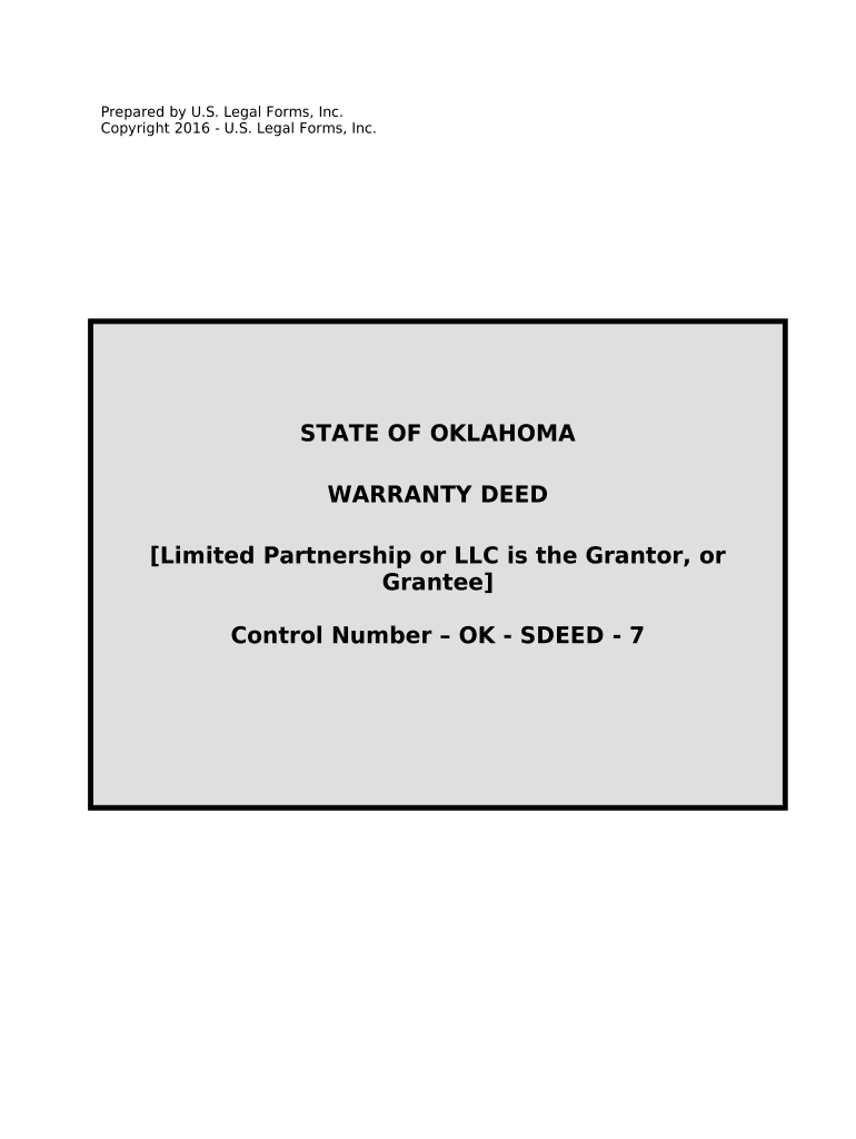 Warranty Deed from Limited Partnership or LLC is the Grantor, or Grantee Oklahoma  Form