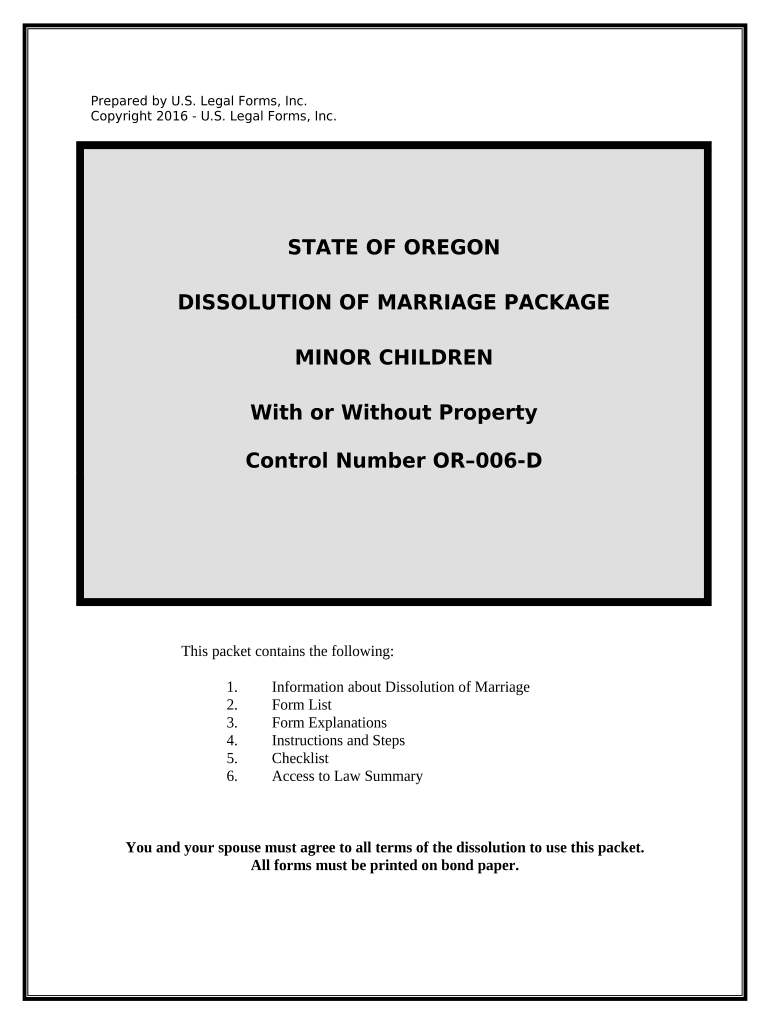 No Fault Agreed Uncontested Divorce Package for Dissolution of Marriage for People with Minor Children Oregon  Form
