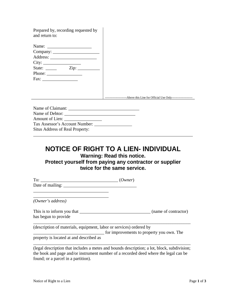 Oregon Notice Right Lien  Form