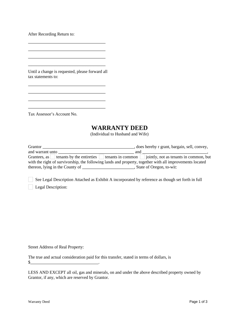 Warranty Deed from Individual to Husband and Wife Oregon  Form