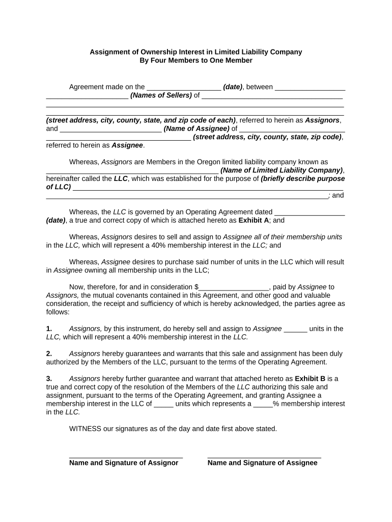 Assignment of Ownership Interest in Limited Liability Company by Four Members to One Member Oregon  Form