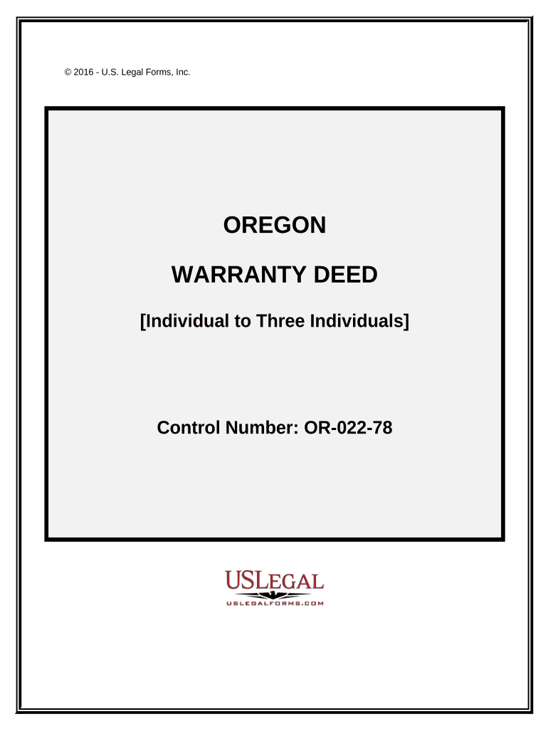 Warranty Deed One Individual to Three Individuals Oregon  Form