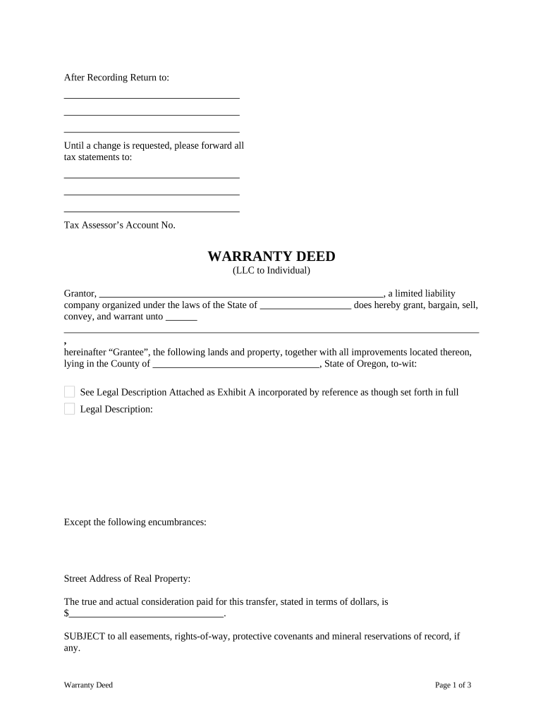 Warranty Deed Oregon  Form