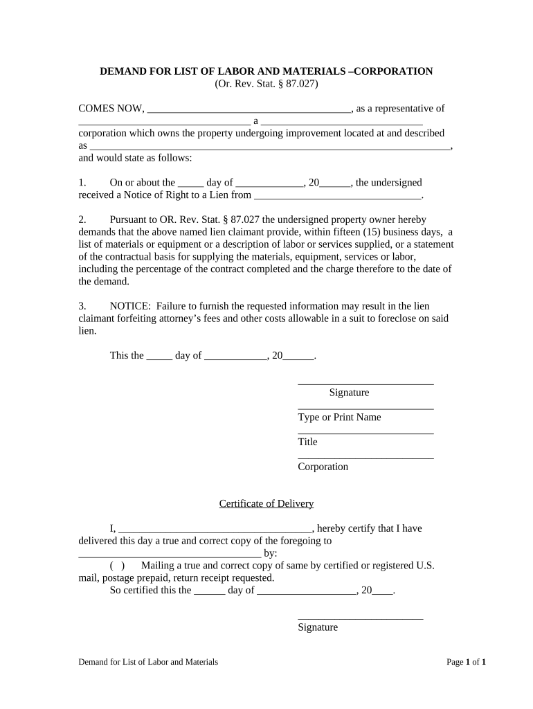 Oregon Corporation Form