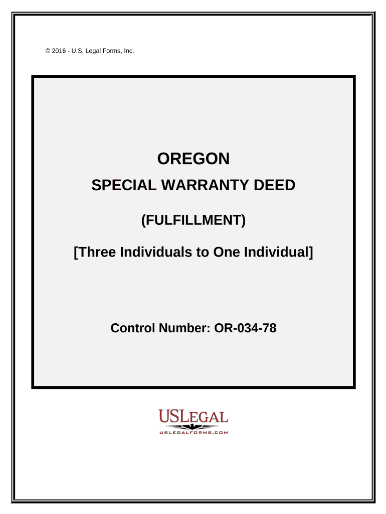 Special Warranty Deed Fulfillment from Three Individuals to One Individual Oregon  Form