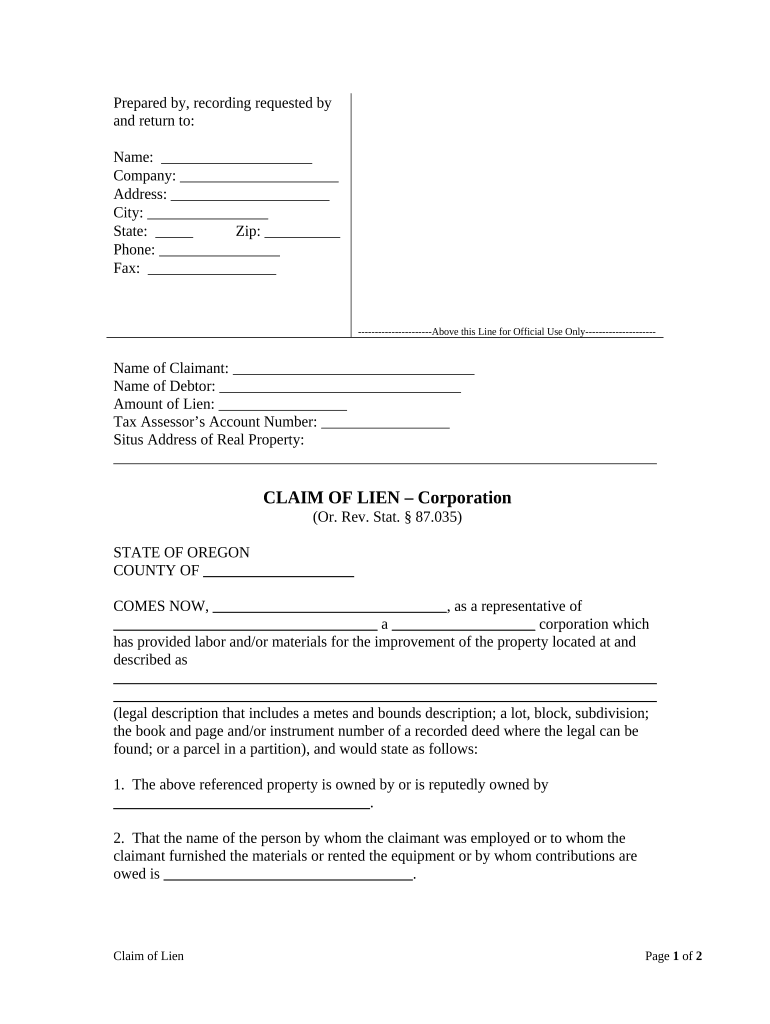 Oregon Lien  Form