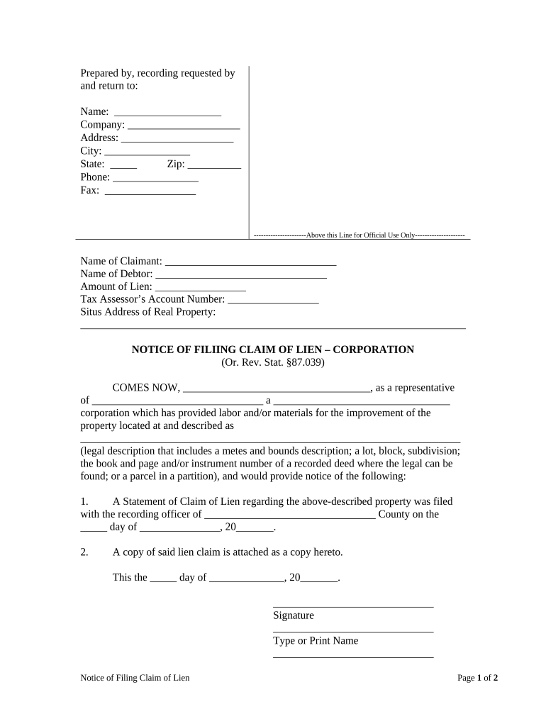 Oregon Filing  Form